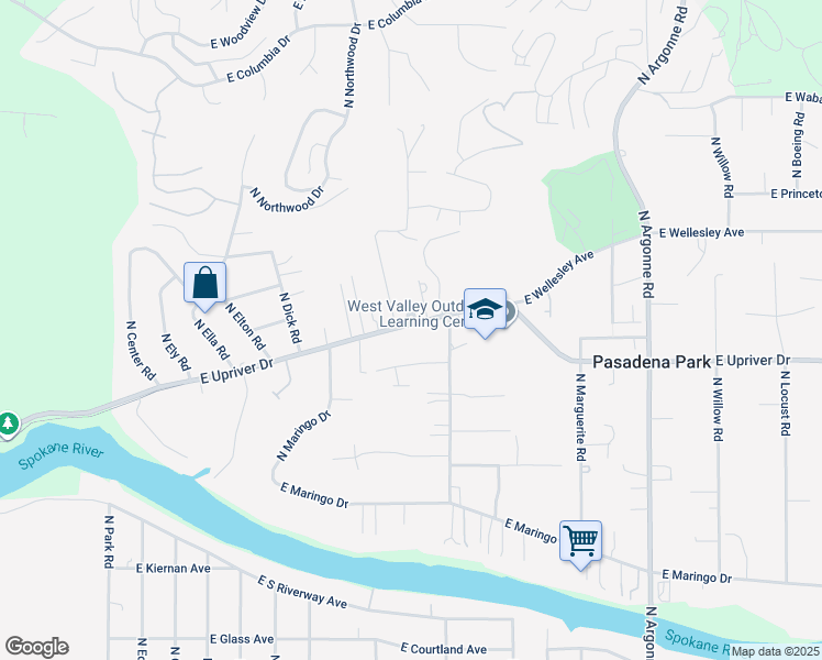 map of restaurants, bars, coffee shops, grocery stores, and more near 8312 East Upriver Drive in Spokane