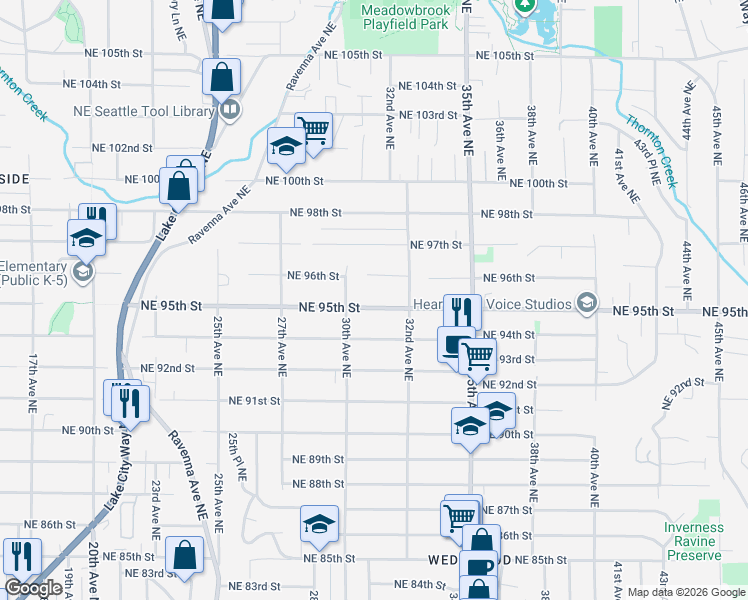map of restaurants, bars, coffee shops, grocery stores, and more near 3026B Northeast 95th Street in Seattle