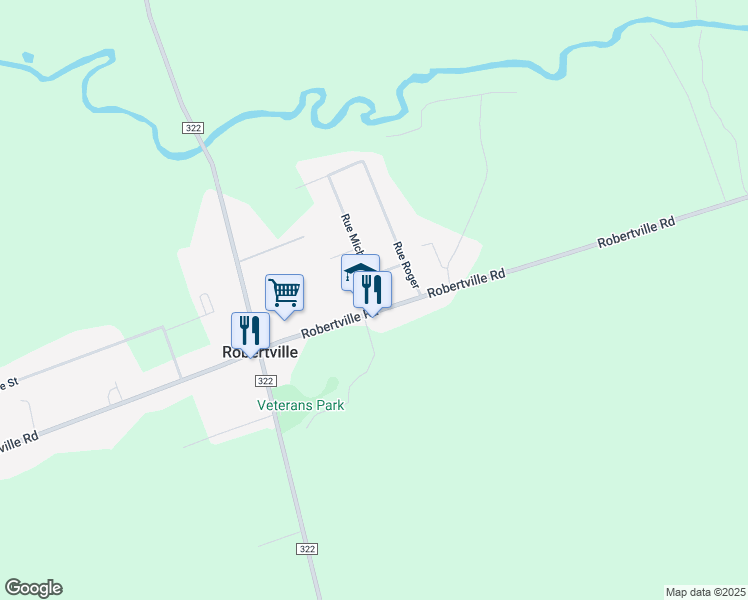 map of restaurants, bars, coffee shops, grocery stores, and more near 1270 Robertville Road in Robertville