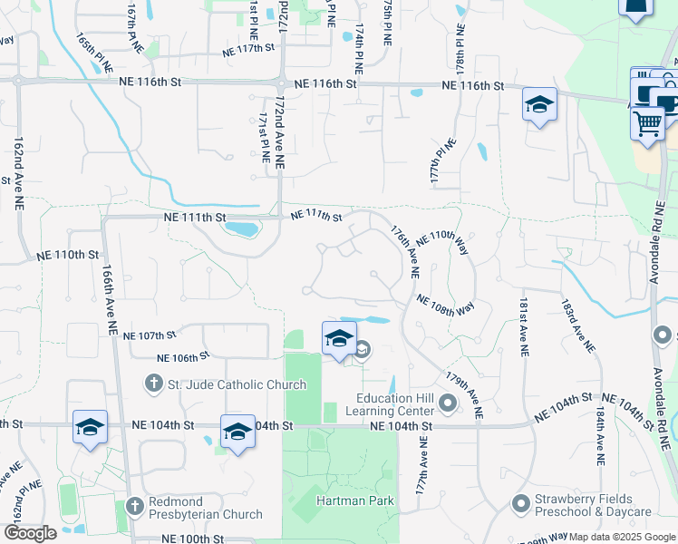 map of restaurants, bars, coffee shops, grocery stores, and more near 11021 176th Circle Northeast in Redmond