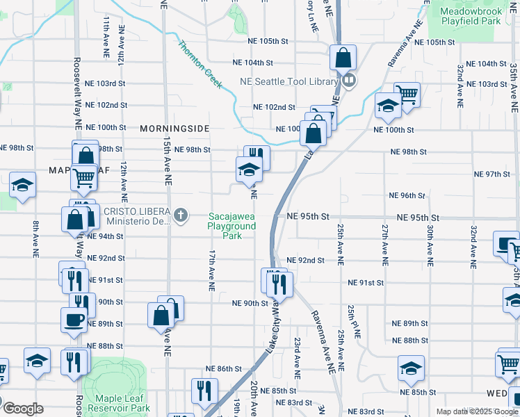 map of restaurants, bars, coffee shops, grocery stores, and more near 9501 20th Avenue Northeast in Seattle