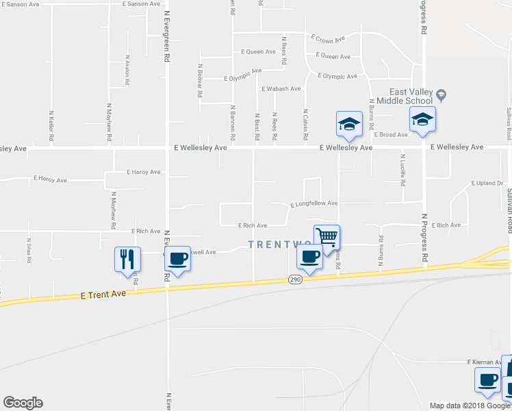 map of restaurants, bars, coffee shops, grocery stores, and more near 4520 North Best Road in Spokane Valley