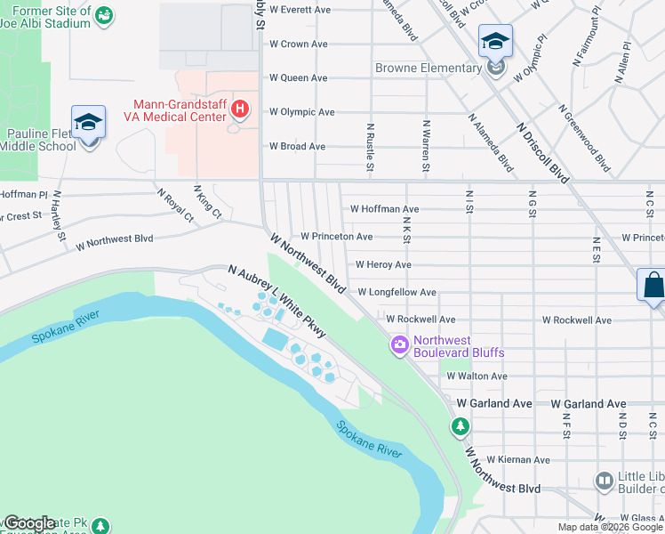 map of restaurants, bars, coffee shops, grocery stores, and more near 4416 North Bemis Street in Spokane