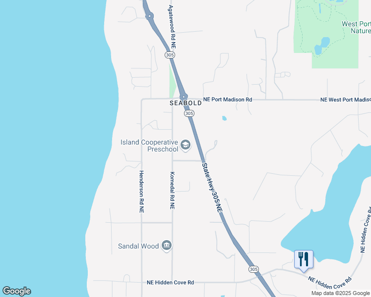 map of restaurants, bars, coffee shops, grocery stores, and more near 6894 Northeast Seabold Church Road in Bainbridge Island