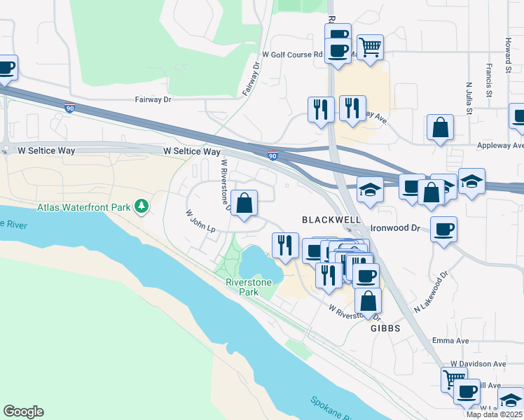 map of restaurants, bars, coffee shops, grocery stores, and more near 2164 West Whistler Loop in Coeur d'Alene