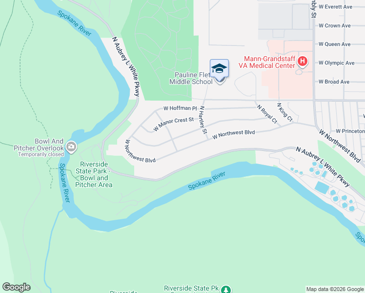map of restaurants, bars, coffee shops, grocery stores, and more near 5215 West Princeton Place in Spokane