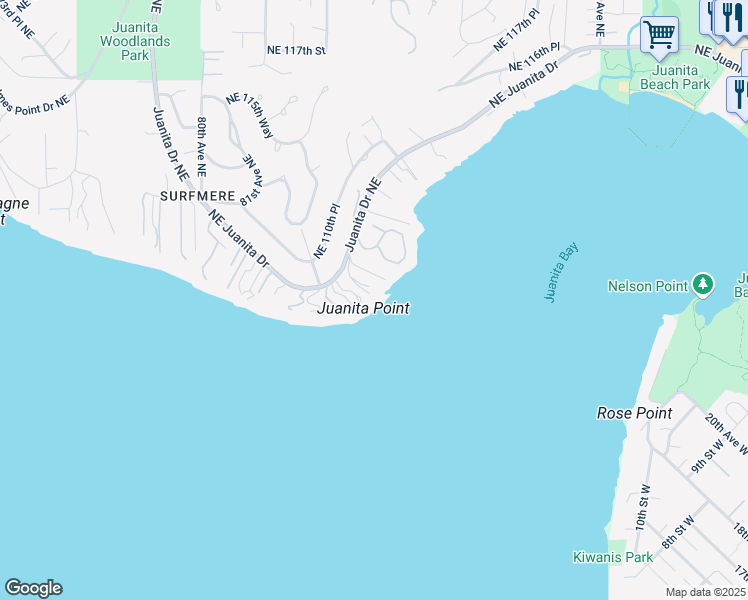 map of restaurants, bars, coffee shops, grocery stores, and more near in Kirkland