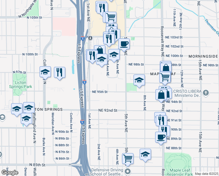 map of restaurants, bars, coffee shops, grocery stores, and more near 9529 4th Avenue Northeast in Seattle