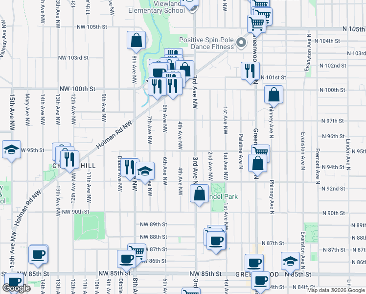 map of restaurants, bars, coffee shops, grocery stores, and more near 9521 4th Avenue Northwest in Seattle
