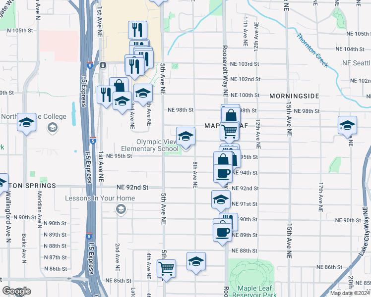 map of restaurants, bars, coffee shops, grocery stores, and more near 504 Northeast 95th Street in Seattle