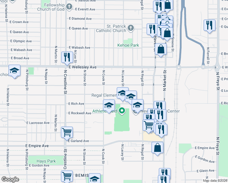 map of restaurants, bars, coffee shops, grocery stores, and more near 2608 East Heroy Avenue in Spokane