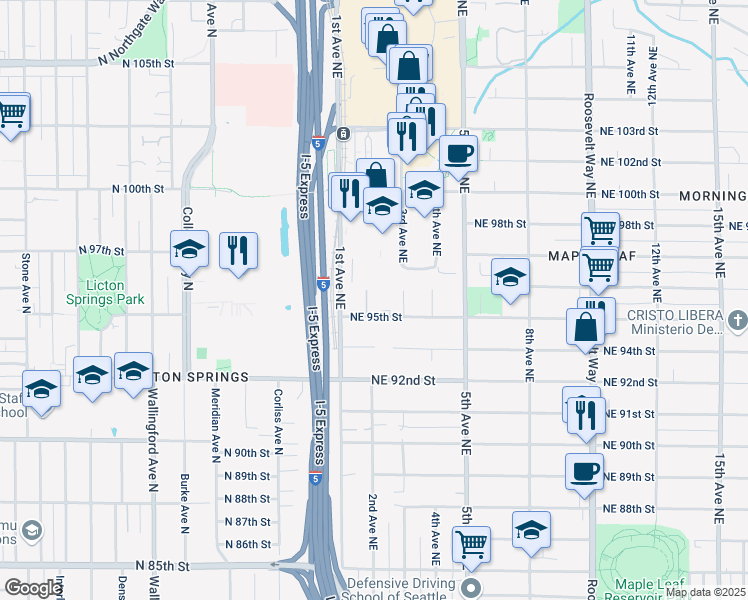 map of restaurants, bars, coffee shops, grocery stores, and more near 150 Northeast 95th Street in Seattle