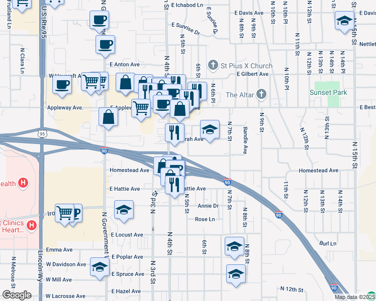 map of restaurants, bars, coffee shops, grocery stores, and more near 2231 North 5th Street in Coeur d'Alene