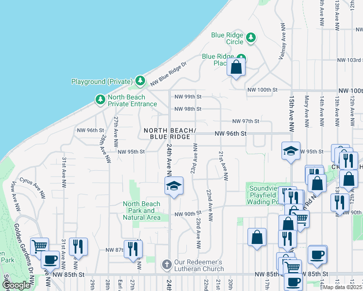 map of restaurants, bars, coffee shops, grocery stores, and more near in Seattle