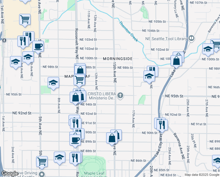 map of restaurants, bars, coffee shops, grocery stores, and more near 1244 Northeast 96th Street in Seattle