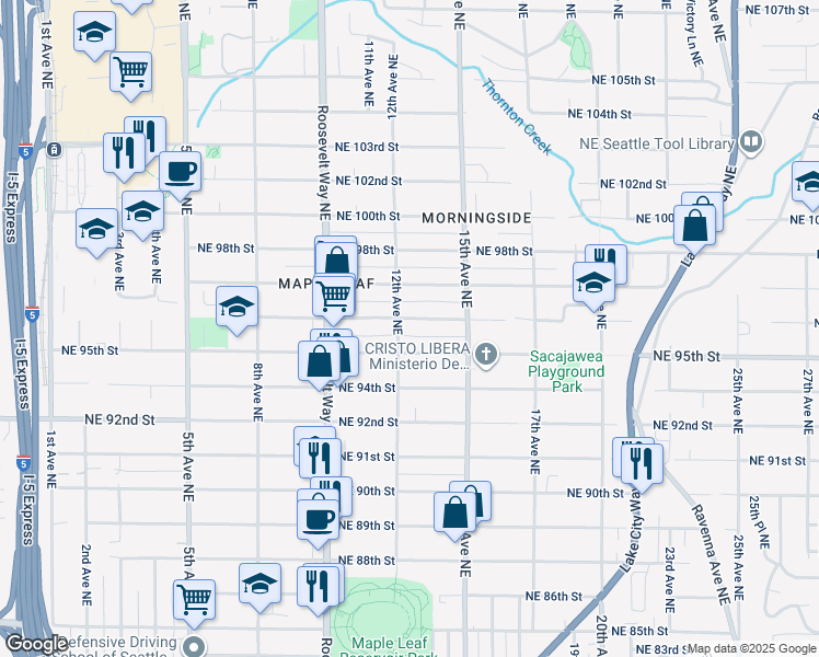 map of restaurants, bars, coffee shops, grocery stores, and more near 1207 Northeast 96th Street in Seattle