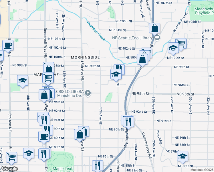 map of restaurants, bars, coffee shops, grocery stores, and more near 1721 18th Avenue Northeast in Seattle