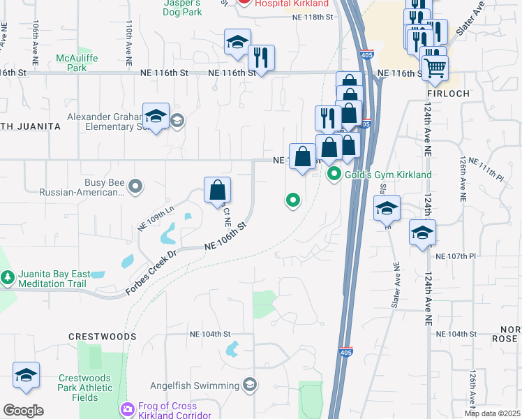 map of restaurants, bars, coffee shops, grocery stores, and more near 10930 116th Ave NE in Kirkland