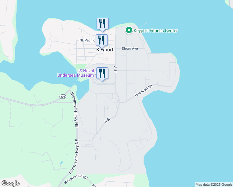 map of restaurants, bars, coffee shops, grocery stores, and more near A Street in Keyport