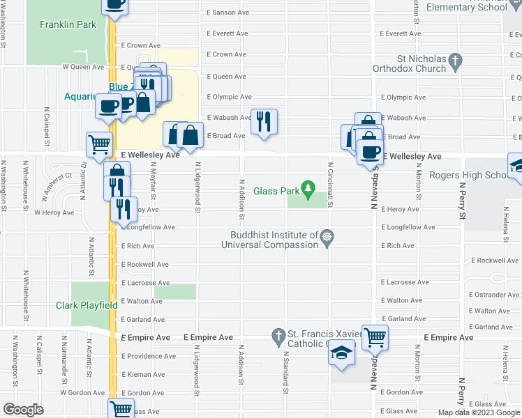 map of restaurants, bars, coffee shops, grocery stores, and more near 527 East Heroy Avenue in Spokane