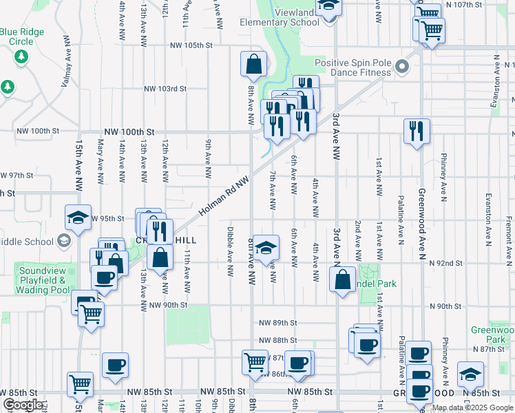 map of restaurants, bars, coffee shops, grocery stores, and more near 9514 8th Avenue Northwest in Seattle