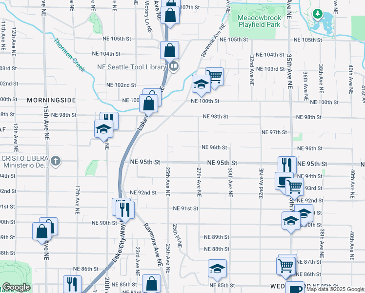 map of restaurants, bars, coffee shops, grocery stores, and more near Northeast 96th Street in Seattle
