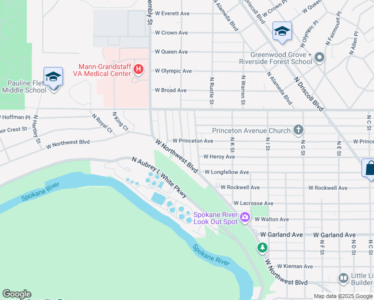 map of restaurants, bars, coffee shops, grocery stores, and more near 4416 North Bemis Street in Spokane