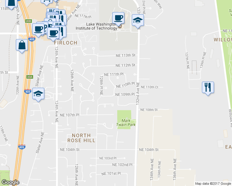 map of restaurants, bars, coffee shops, grocery stores, and more near 10906 129th Place Northeast in Kirkland