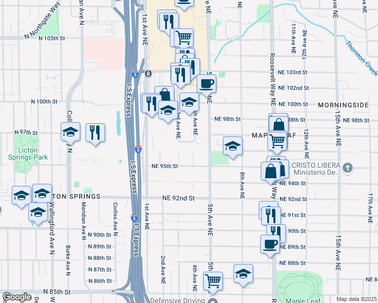 map of restaurants, bars, coffee shops, grocery stores, and more near 9529 4th Avenue Northeast in Seattle
