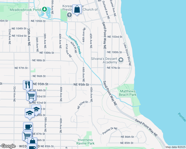 map of restaurants, bars, coffee shops, grocery stores, and more near 9540 45th Avenue Northeast in Seattle