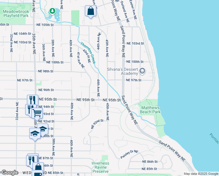 map of restaurants, bars, coffee shops, grocery stores, and more near 9540 45th Avenue Northeast in Seattle