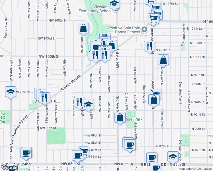 map of restaurants, bars, coffee shops, grocery stores, and more near 9521 4th Avenue Northwest in Seattle