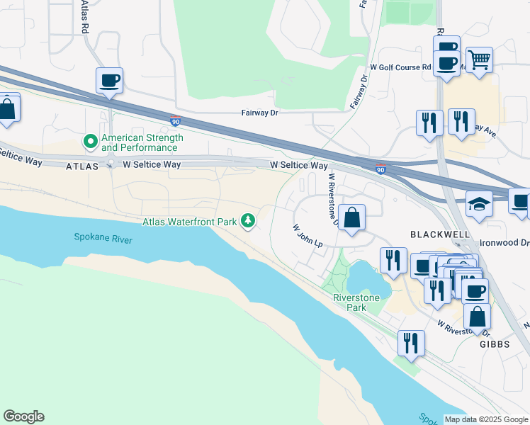 map of restaurants, bars, coffee shops, grocery stores, and more near 2426 West Suzanne Road in Coeur d'Alene