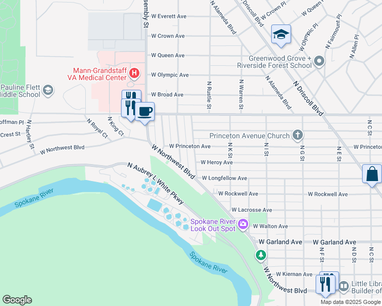 map of restaurants, bars, coffee shops, grocery stores, and more near 4416 North Bemis Street in Spokane