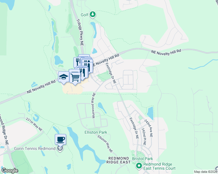 map of restaurants, bars, coffee shops, grocery stores, and more near 23869 Northeast 112th Circle in Redmond