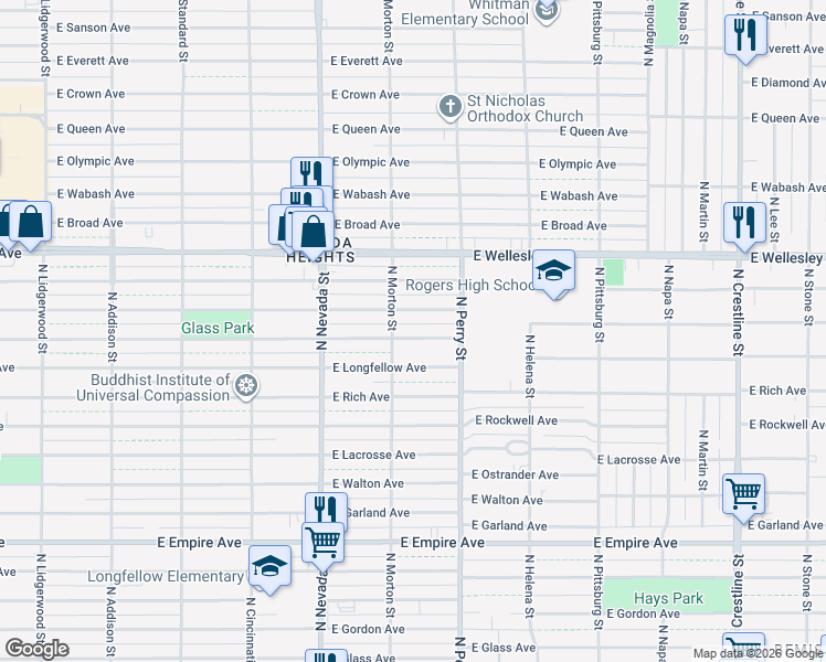 map of restaurants, bars, coffee shops, grocery stores, and more near 1215 East Heroy Avenue in Spokane