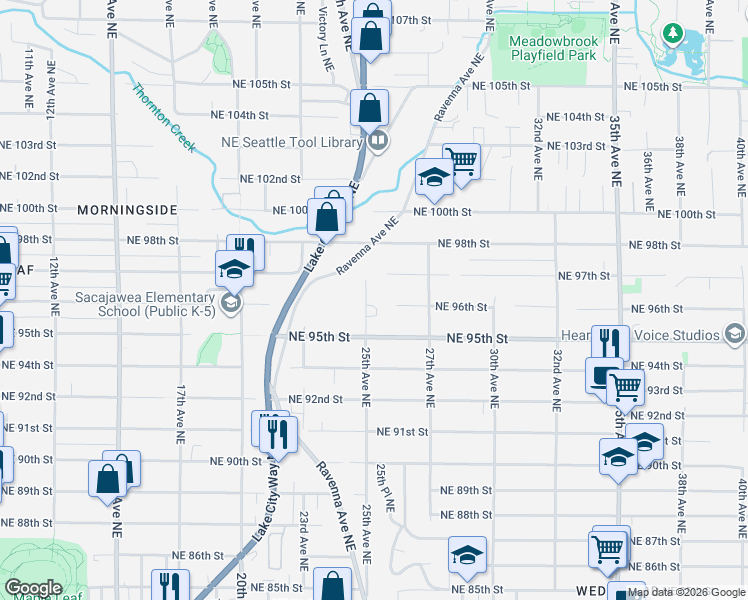 map of restaurants, bars, coffee shops, grocery stores, and more near 9602 25th Ave NE in Seattle