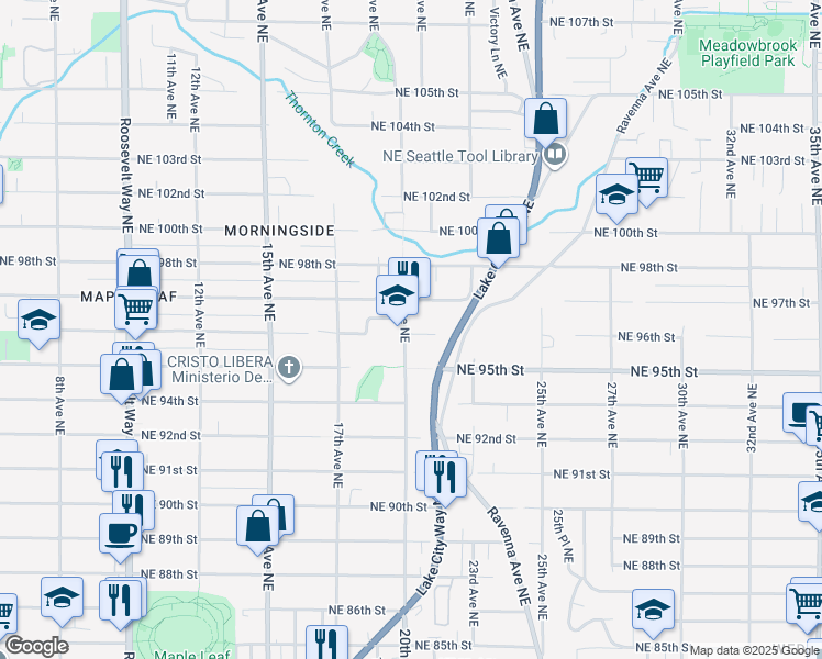 map of restaurants, bars, coffee shops, grocery stores, and more near 9501 20th Avenue Northeast in Seattle