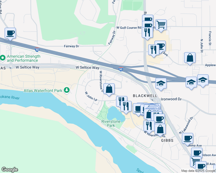 map of restaurants, bars, coffee shops, grocery stores, and more near 2107 West Whistler Loop in Coeur d'Alene