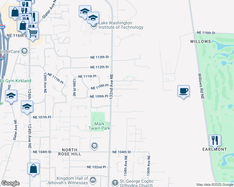 map of restaurants, bars, coffee shops, grocery stores, and more near 10922 132nd Avenue Northeast in Redmond