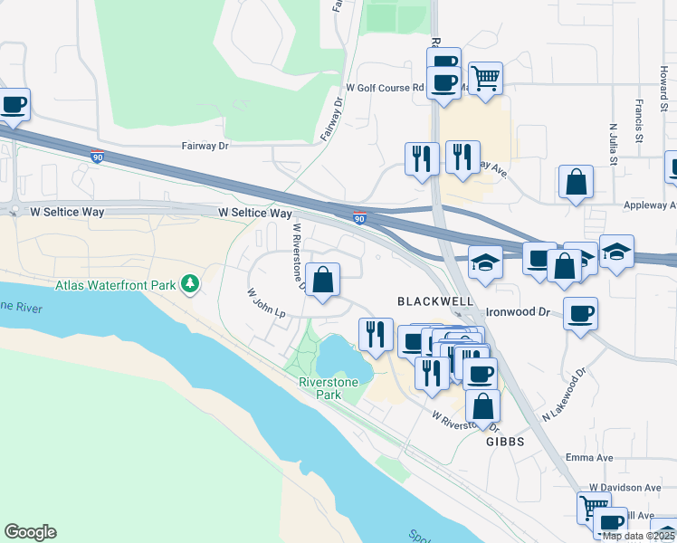 map of restaurants, bars, coffee shops, grocery stores, and more near 2164 West Whistler Loop in Coeur d'Alene