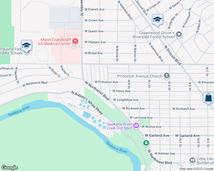map of restaurants, bars, coffee shops, grocery stores, and more near 4416 North Bemis Street in Spokane