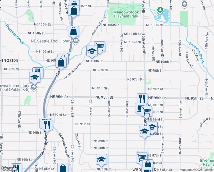 map of restaurants, bars, coffee shops, grocery stores, and more near 2756 Northeast 96th Street in Seattle