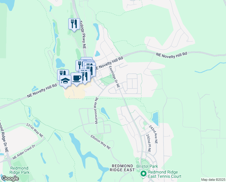 map of restaurants, bars, coffee shops, grocery stores, and more near 23869 Northeast 112th Circle in Redmond