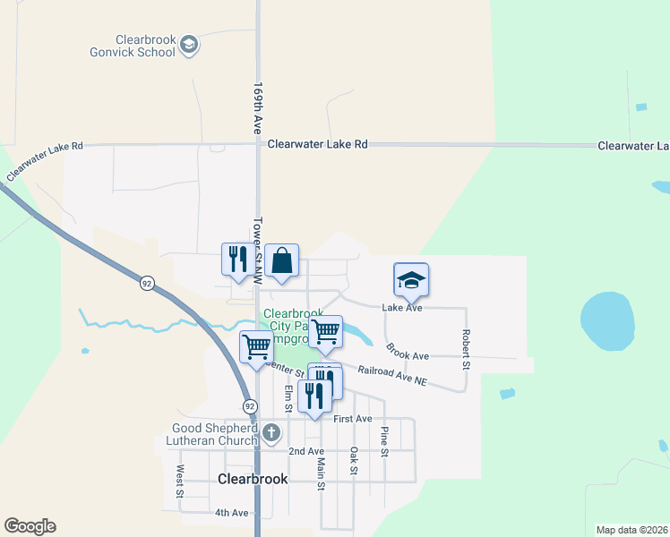 map of restaurants, bars, coffee shops, grocery stores, and more near 123 Hazel Avenue in Clearbrook