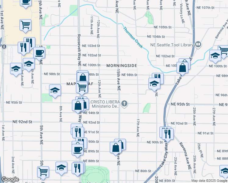 map of restaurants, bars, coffee shops, grocery stores, and more near 1244 Northeast 96th Street in Seattle