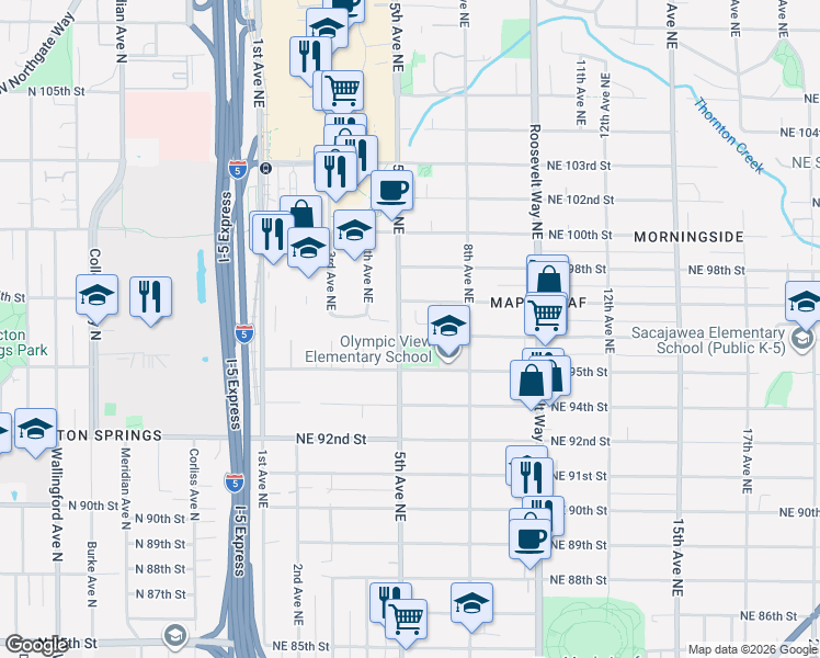 map of restaurants, bars, coffee shops, grocery stores, and more near 504 Northeast 95th Street in Seattle