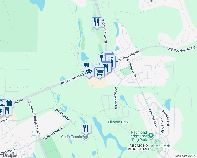 map of restaurants, bars, coffee shops, grocery stores, and more near 23475 Northeast Novelty Hill Road in Redmond
