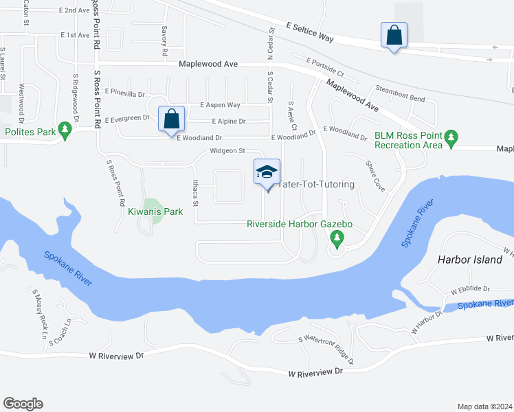 map of restaurants, bars, coffee shops, grocery stores, and more near 732 South Widgeon Street in Post Falls