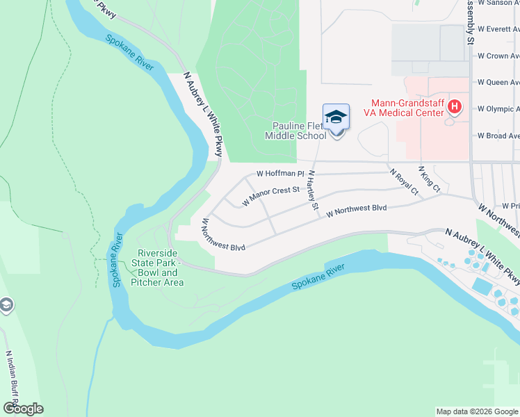 map of restaurants, bars, coffee shops, grocery stores, and more near 4529 North Windsor Drive in Spokane